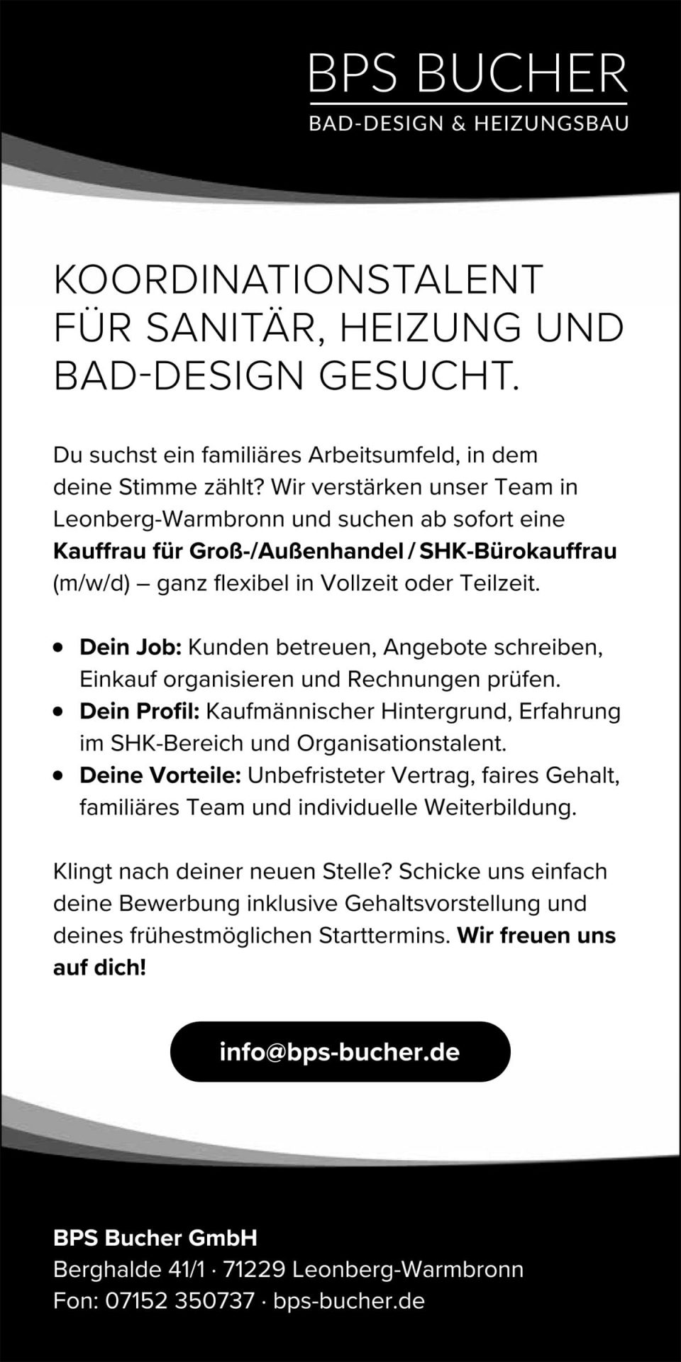 Stellenanzeige BPS Bucher